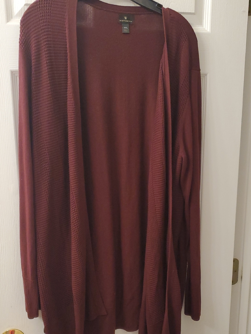 Worthington Long Open-Front Maroon Cardigan
